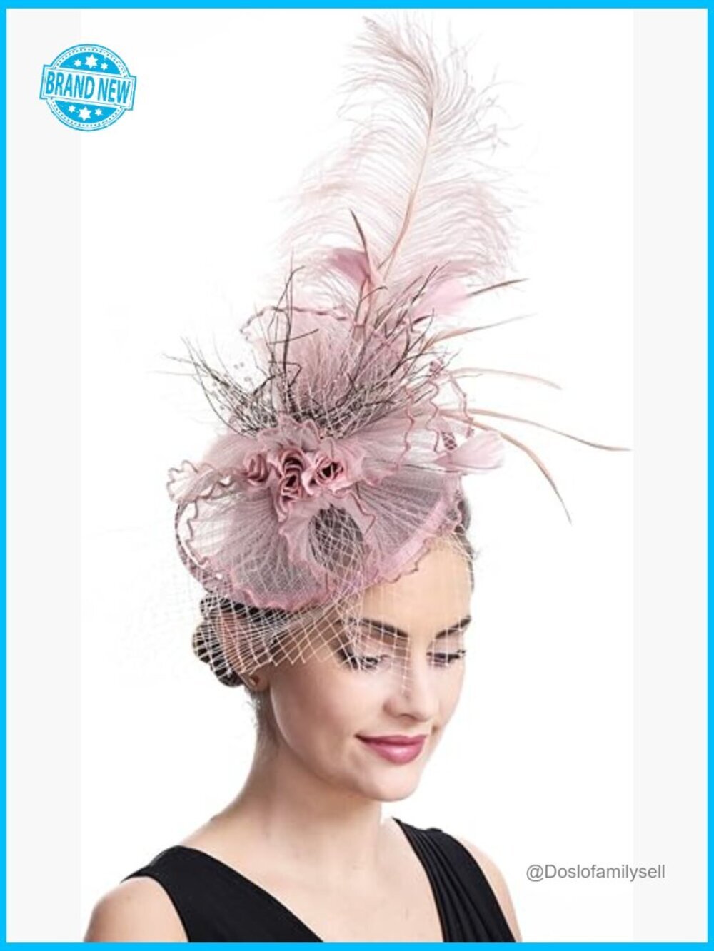 Fascinator Hat with Feathers and Veil for Wedding Tea Party Derby Handmade